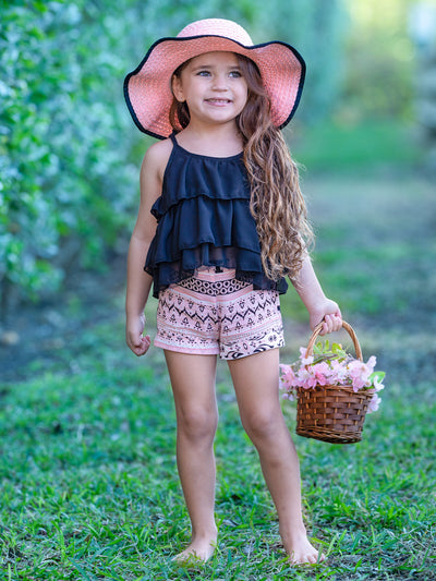 Mia Belle Girls Tiered Crop Top and Cuffed Shorts Set