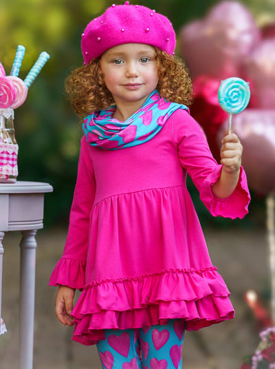 Valentine's Outfits  Girls Hi-Lo Ruffle Tunic, Scarf & Legging Set – Mia  Belle Girls