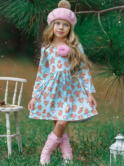 Girls Gingerbread A-Line Long Sleeve Holiday Dress - Mia Belle Girls