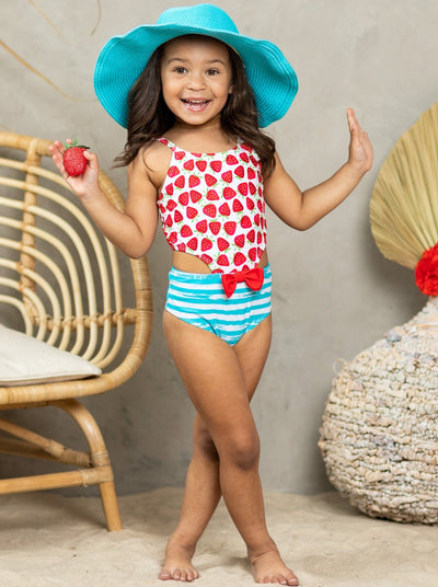 Little Girls Open Side Strawberry One Piece Swimsuit - Mia Belle Girls