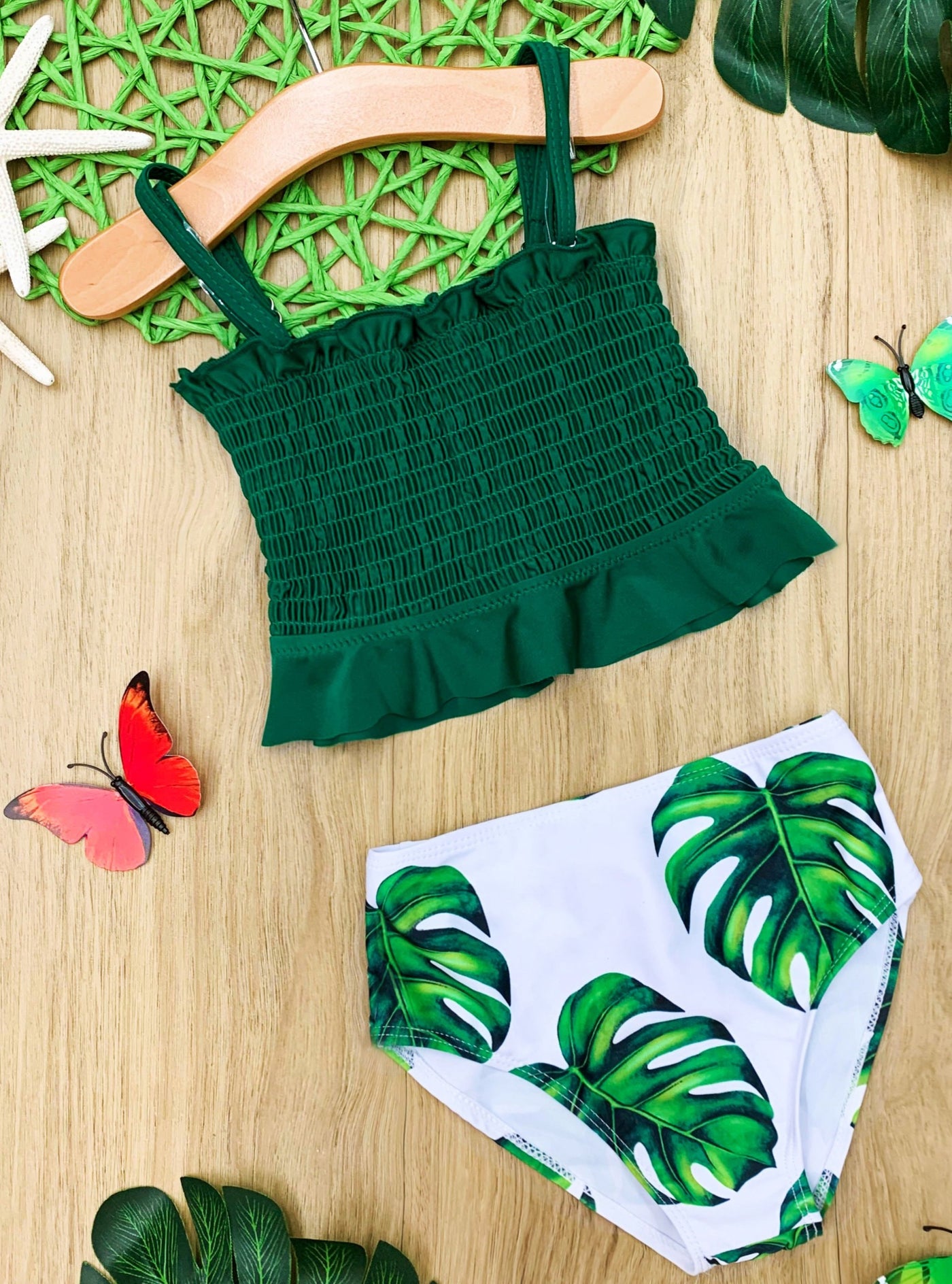 Girls Tropical Oasis Smocked High Waisted Two-Piece Swimsuit - Mia ...