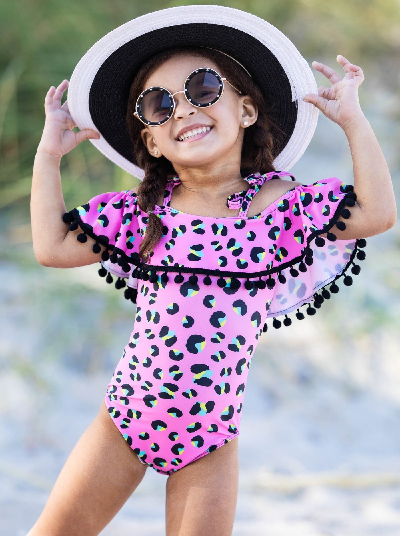 Little Girls Ruffle Tassel Bib One Piece Swimsuit - Mia Belle Girls
