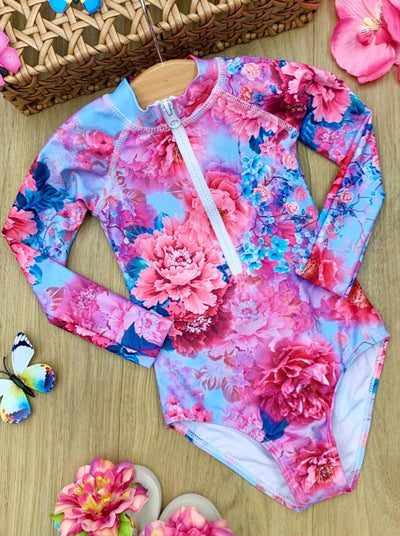 Mia Belle Girls Floral Rash Guard Two Piece Swimsuit