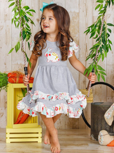 Mia Belle Girls Easter Dresses  Dotted Bunny Ears Tiered Ruffle Dress
