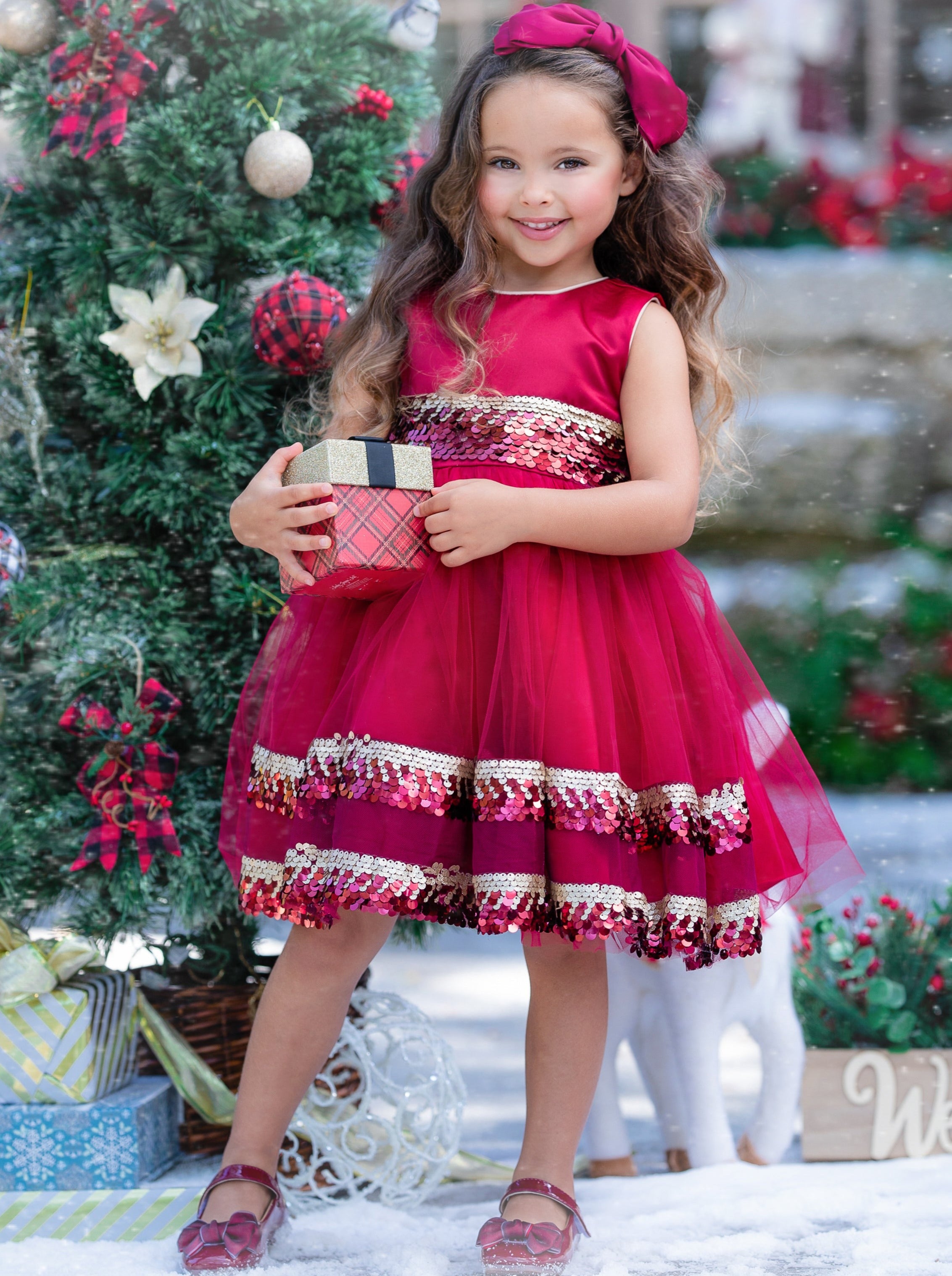 Image of Season of Sparkle Red Tiered Holiday Dress