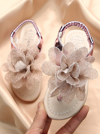 Rhinestone Flower Velcro Sandals  Shoes by Liv & Mia - Mia Belle Girls