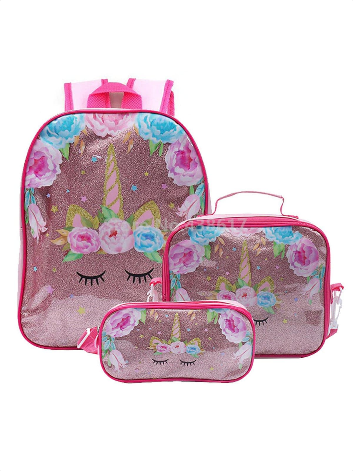 Girl's Backpack, Rainbow Gradient Schoolbag Starry Sky Unicorn Bookbag with  Lunch Pack Pencil Case 3-Piece Set (E) 