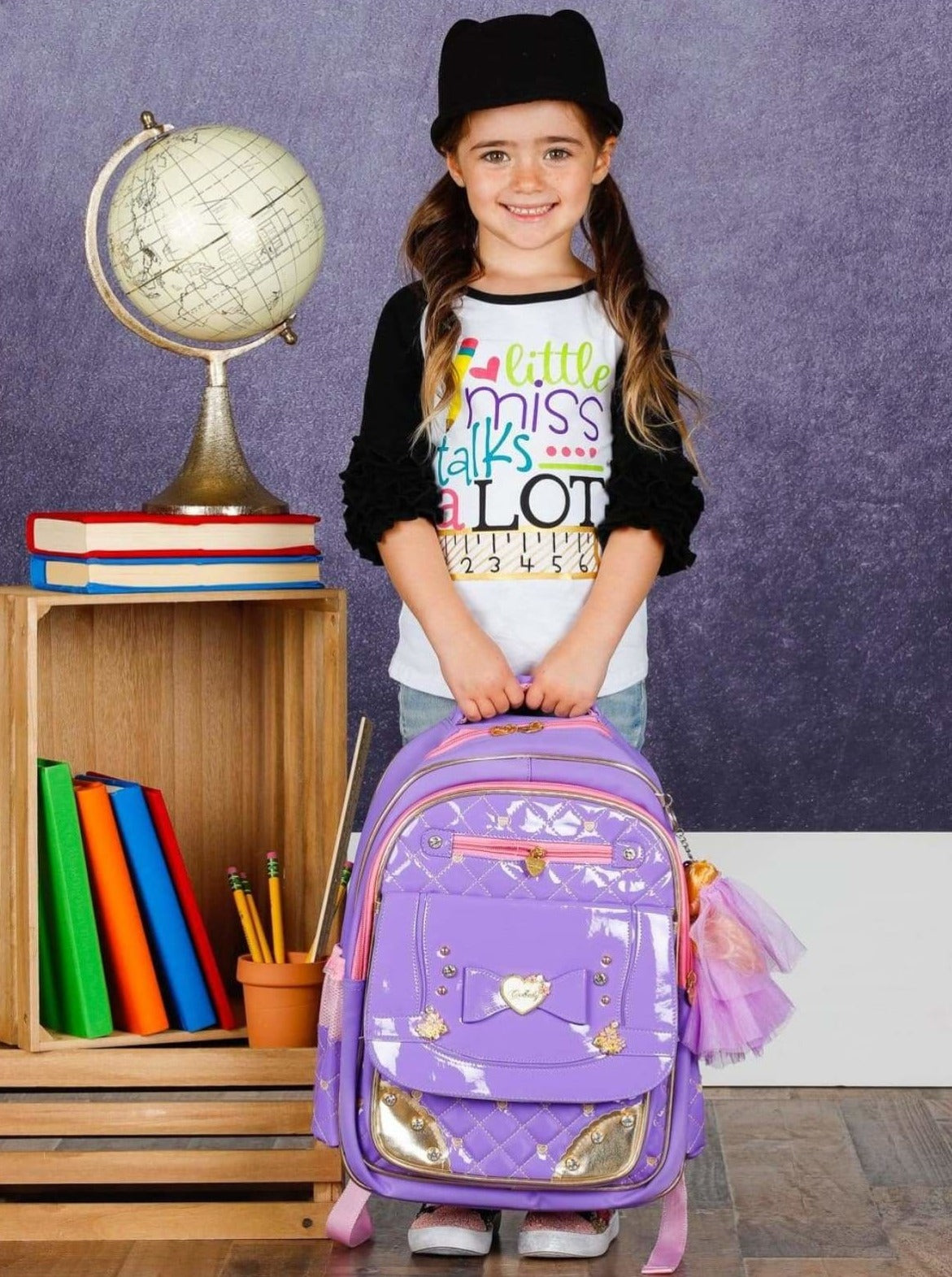 Lela Purple Backpack Black Girl School Bag