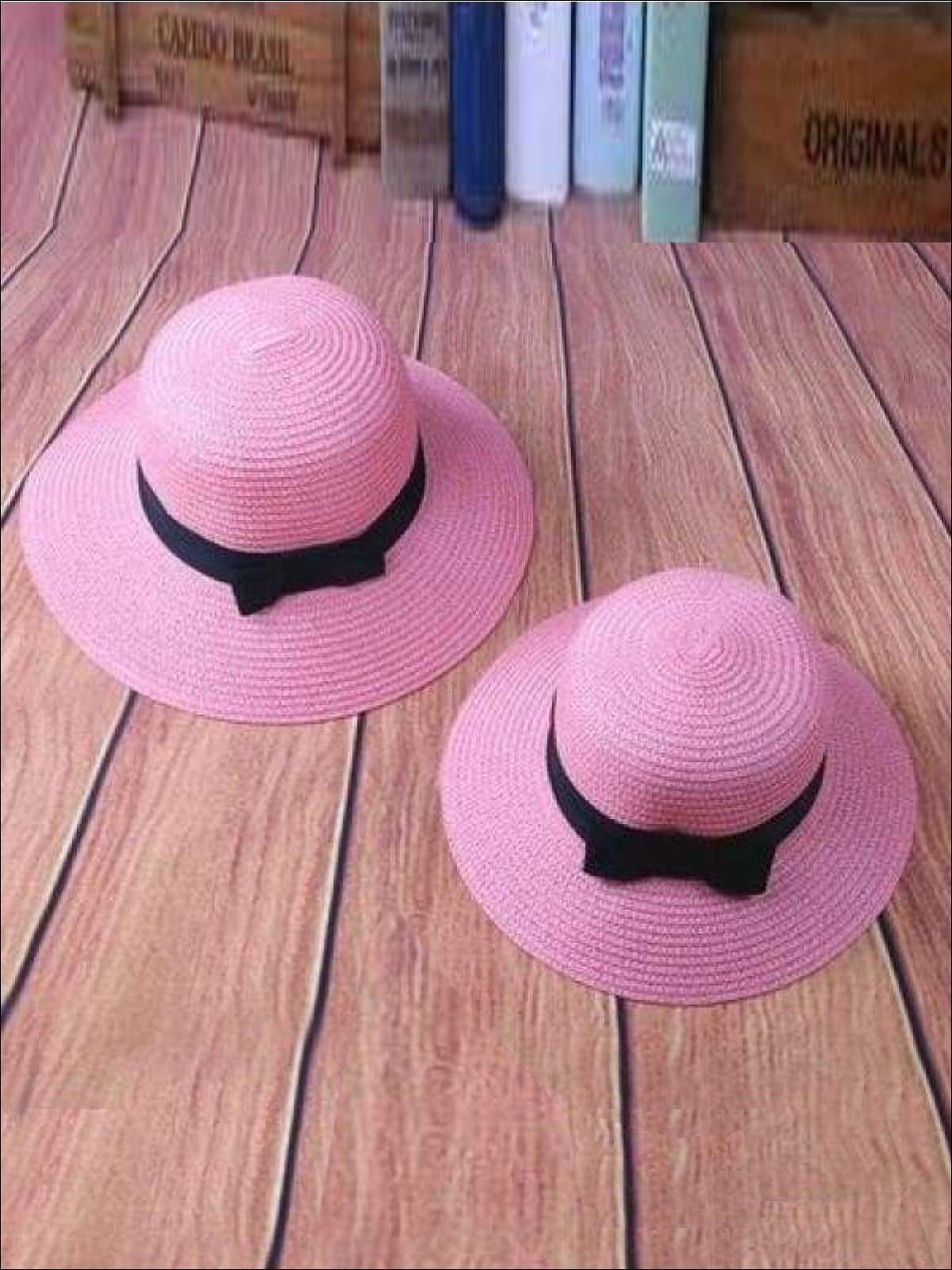 Straw Hat with Navy & White Interchangeable Bow or Pink Bow – emilyOandbows