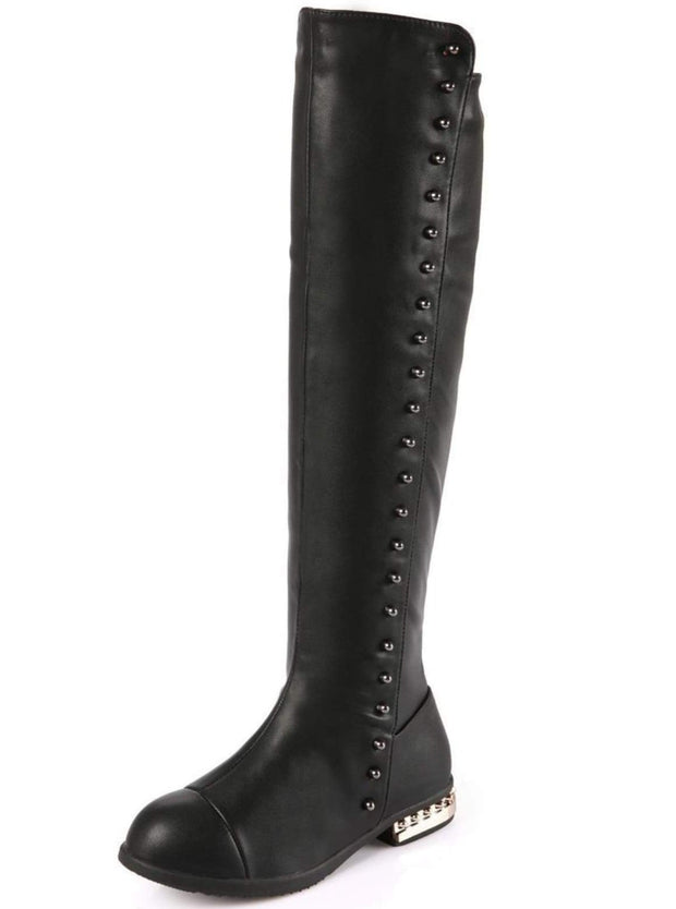 Girls Black Gold Studded Knee High Boots By Liv And Mia Mia Belle Girls