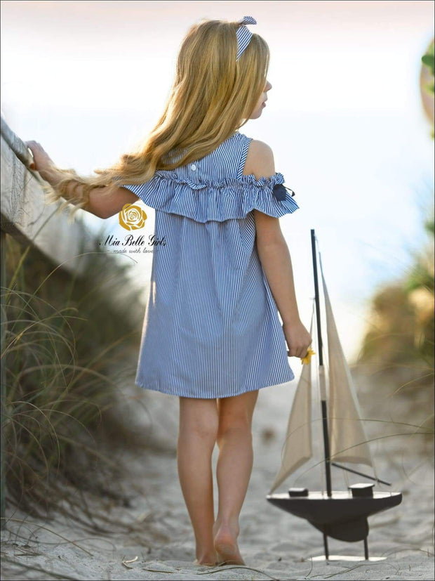 blue and white ruffle dress