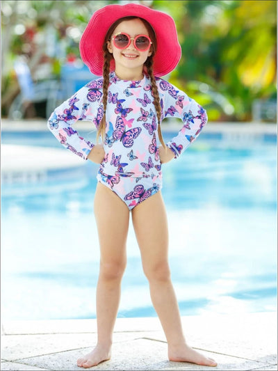 Mia Belle Girls Butterfly Back Tie Rash Guard Two Piece Swimsuit