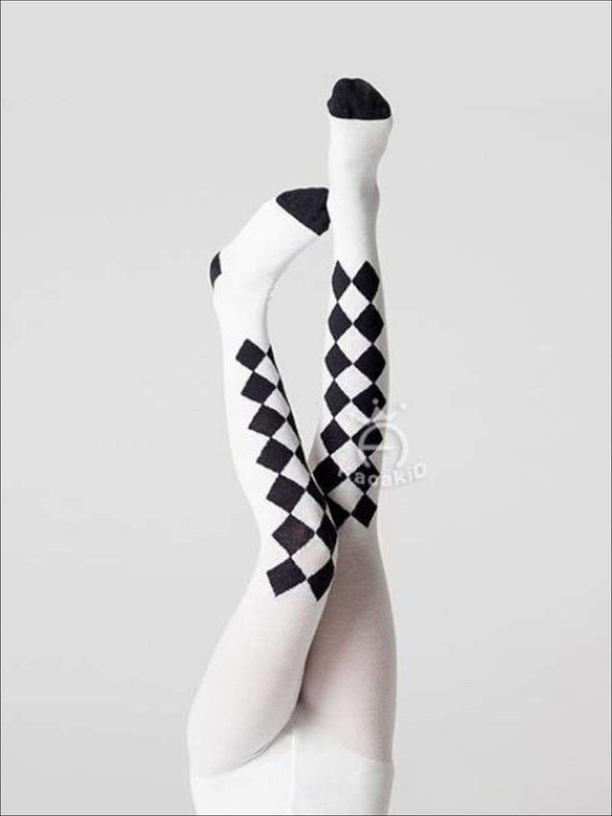 Halloween Accessory, White And Black Checkered Tights