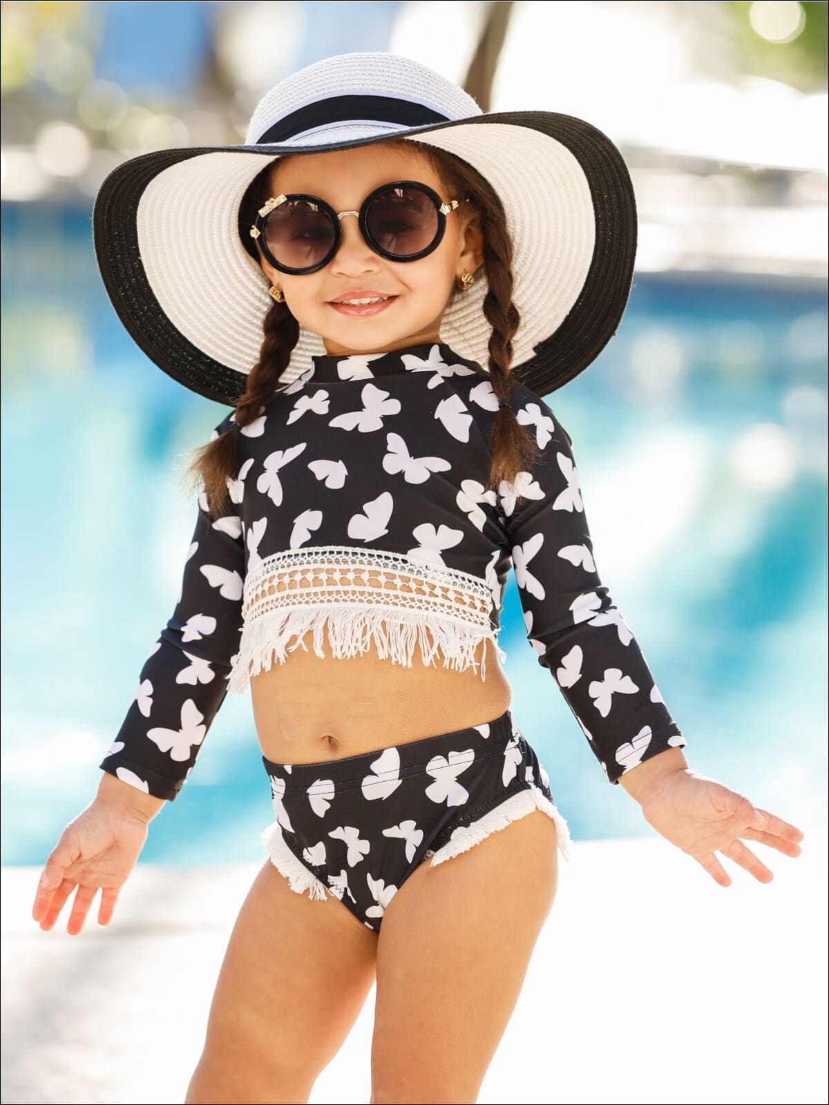 Toddler Rash Guard Swimsuit  Girls Crochet Hem Two Piece Swimsuit – Mia  Belle Girls