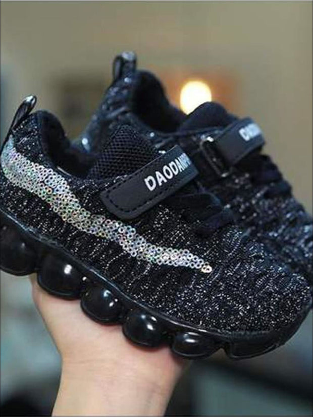 Girls Cute Sequin Trimmed Mesh Sneakers 