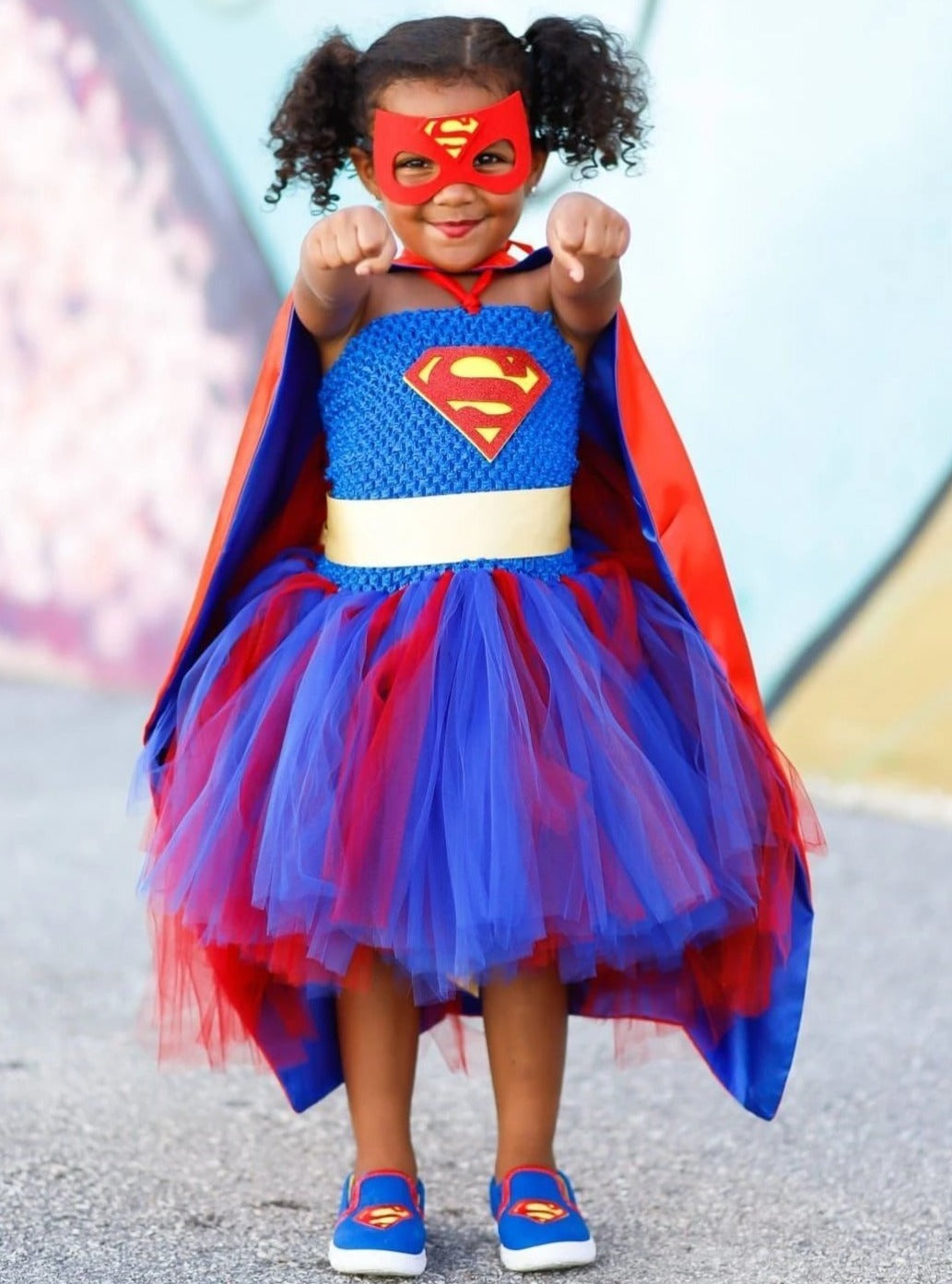 Kids Halloween Costumes | Supergirl Tutu Dress | Mia Belle Girls Blue / 4T