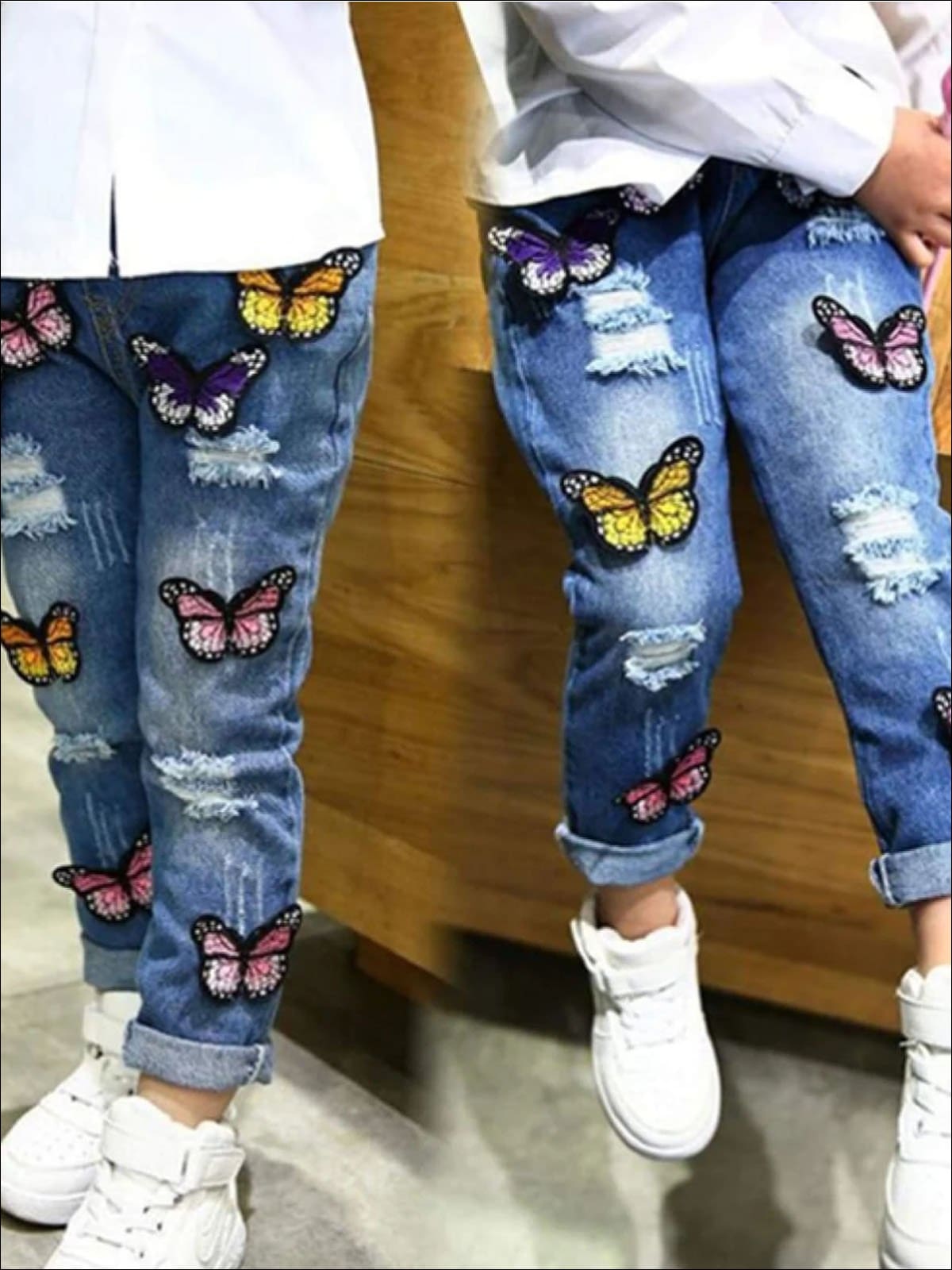 Girls Distressed Butterfly Applique Jeans