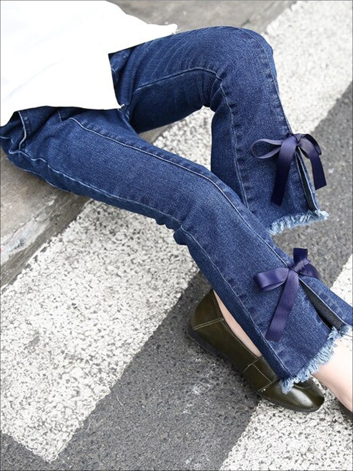 Kids Denim Clothes, Girls Bowed And Flared Jeans