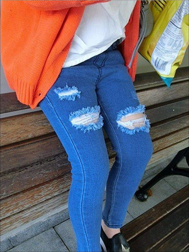 girls distressed skinny jeans