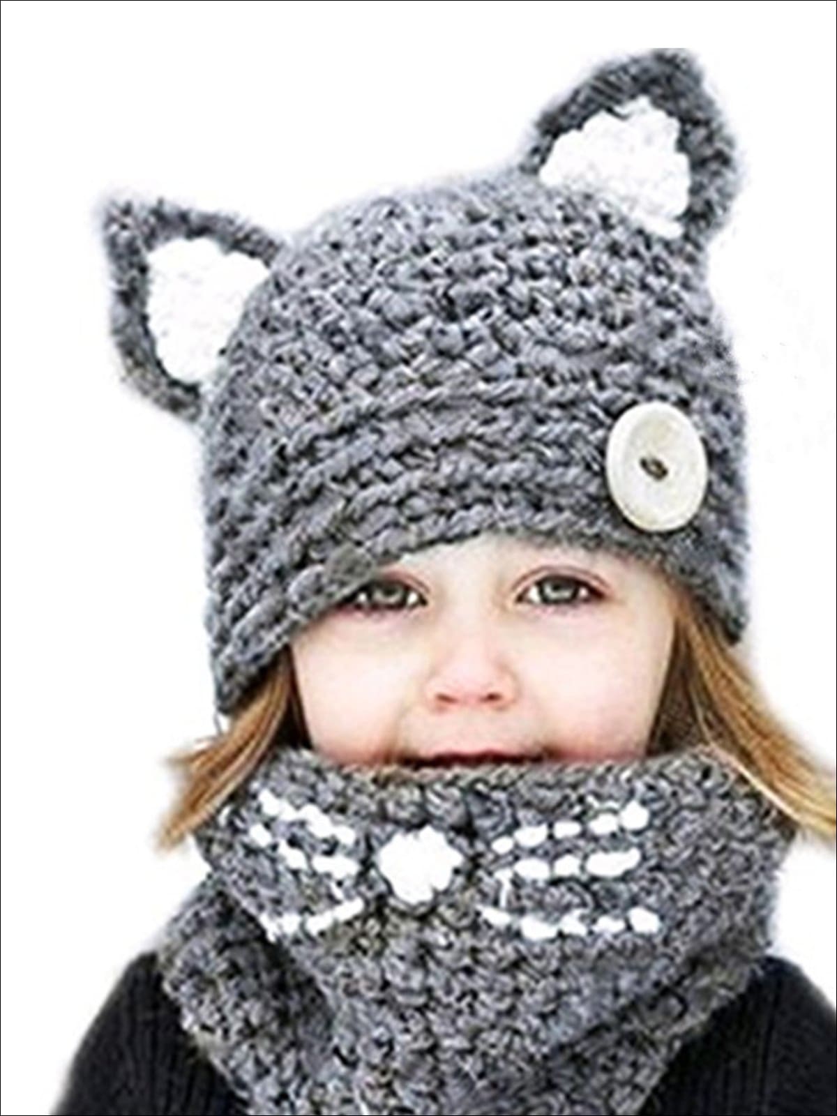 Girls Fall Knitted Cat Ear Hat with Whisker Neck Scarf – Mia Belle Girls