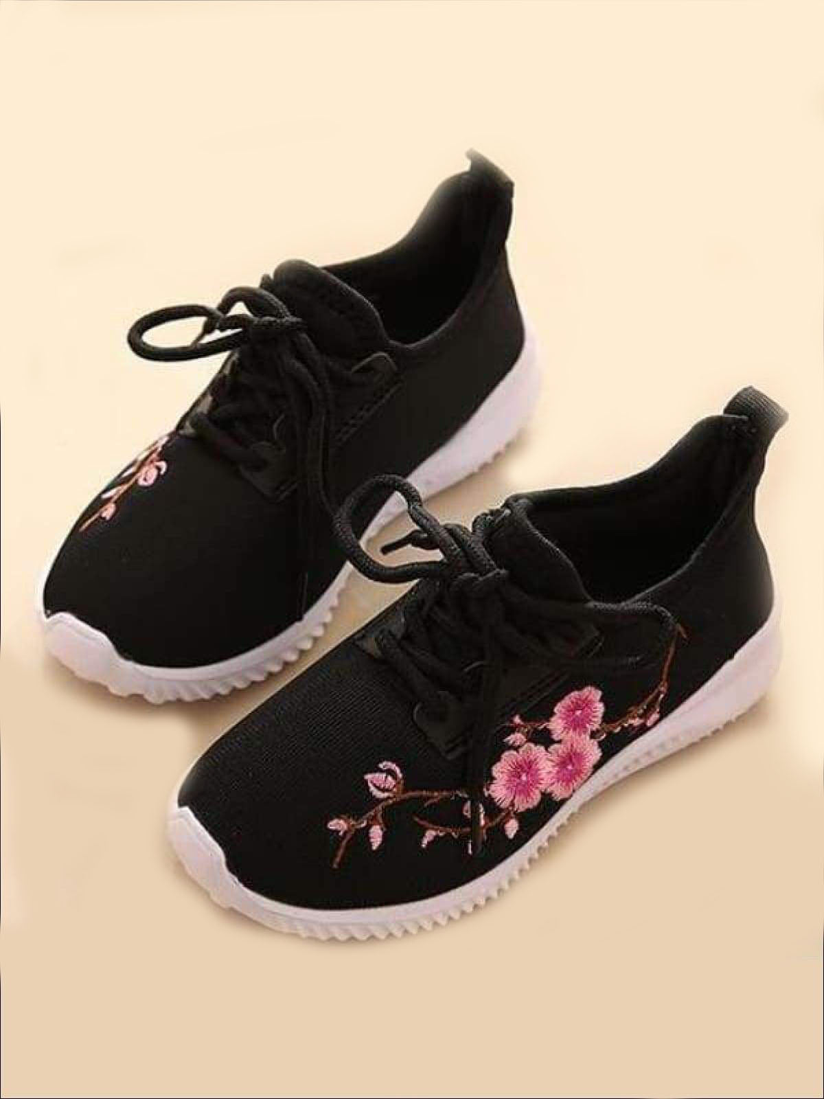 Girls Floral Embroidered Sneakers By Liv and Mia – Mia Belle Girls