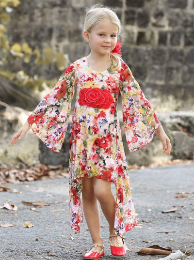 Girls Floral Lace Sidetail Boho Sleeve Dress – Mia Belle Girls