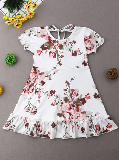 Toddlers Short Sleeve Floral Print Boho Ruffle Dress - Mia Belle Girls