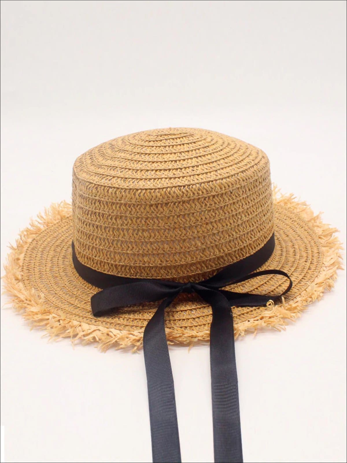 Whirl Wide Vintage Ribbon Ruffle Brim Straw Sun Hat –