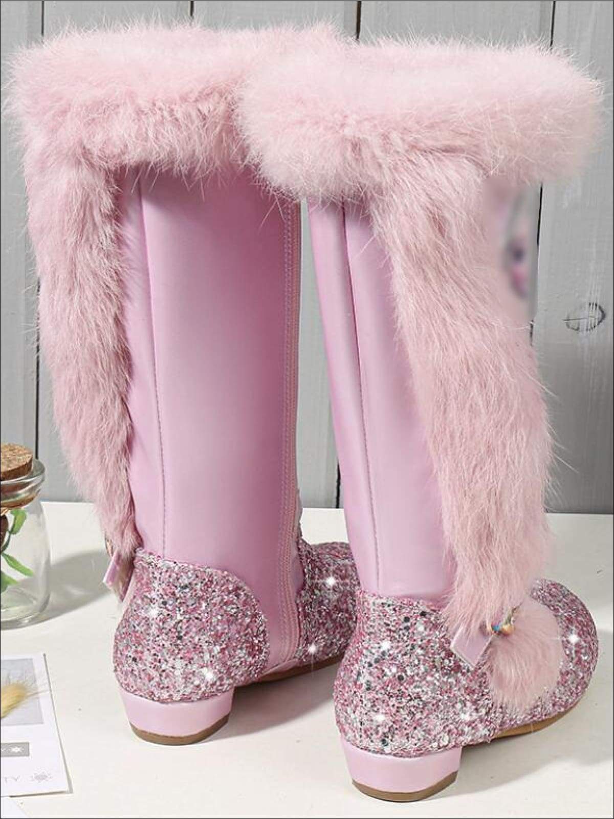 glitter fur boots