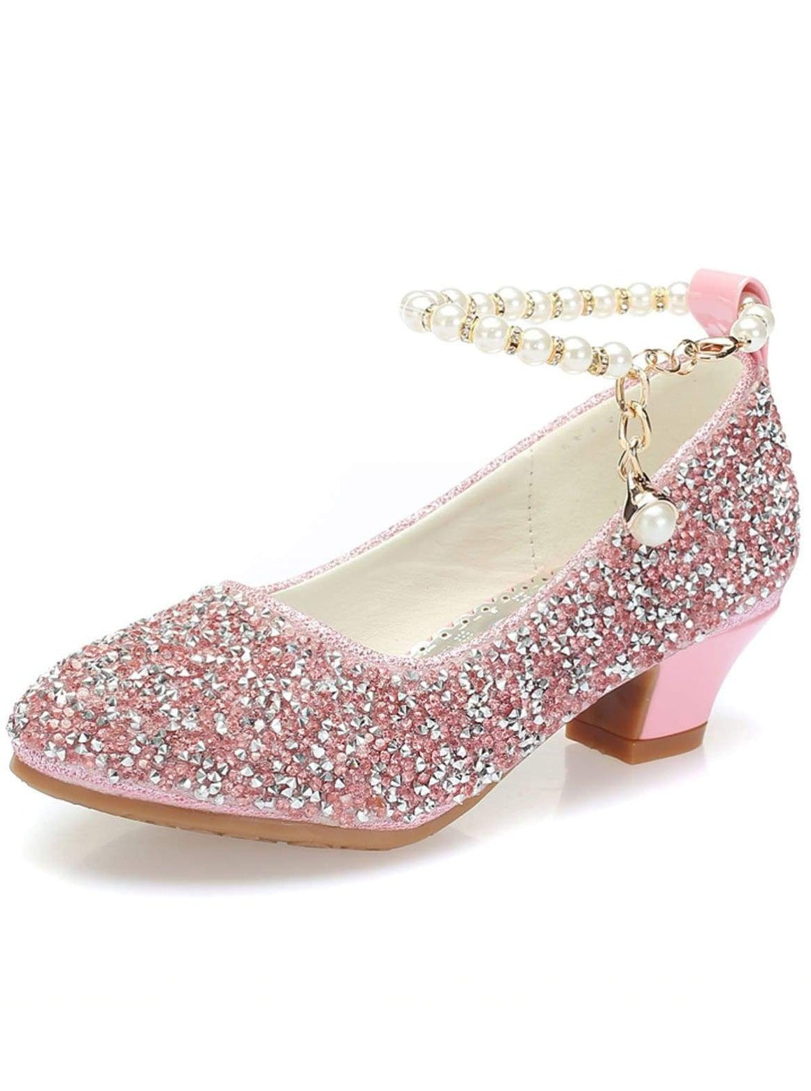 Girls Glittering Sequined Flats with Pearl Embellished Ankle Strap and ...