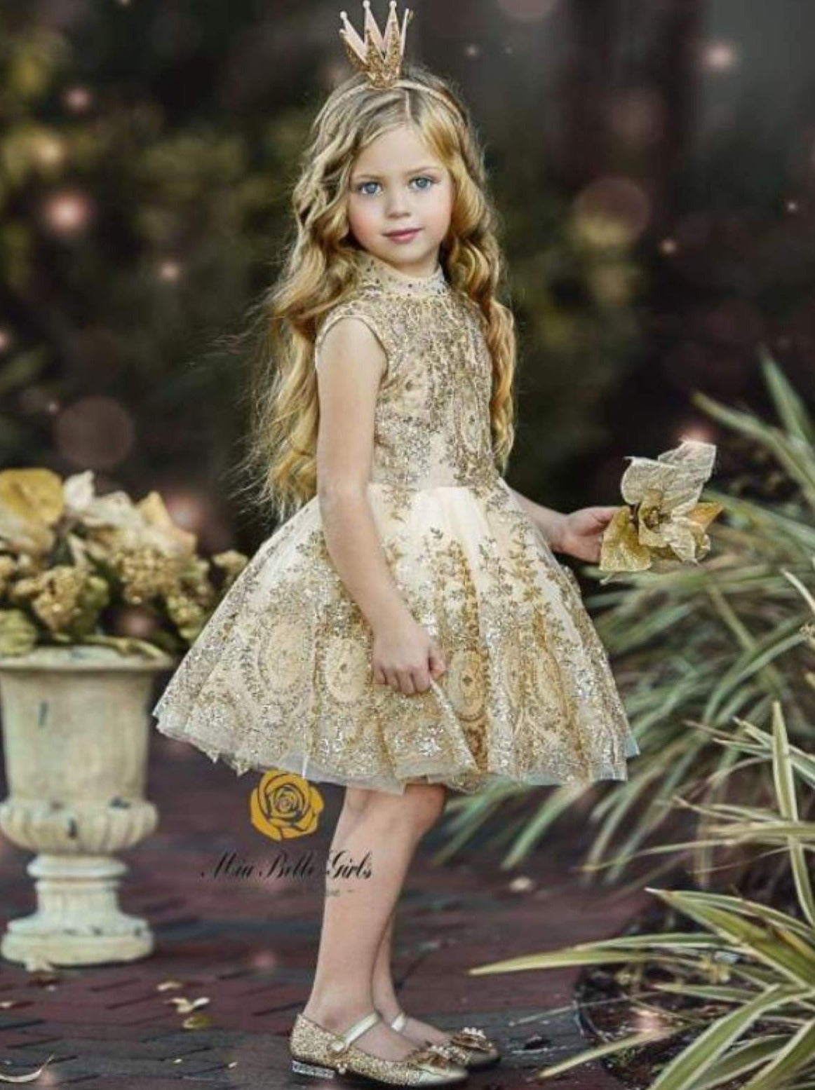 girls gold holiday dress