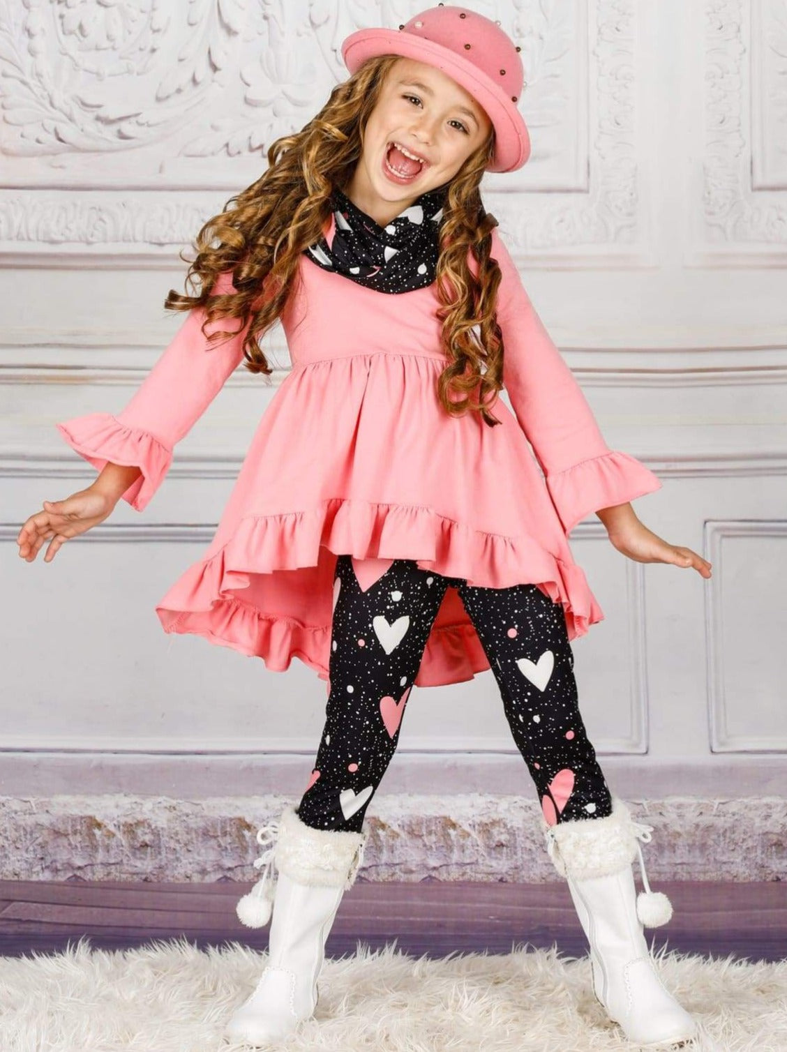 Toddler Valentine's Outfits  Love Hi-Lo Tunic, Scarf & Legging Set – Mia  Belle Girls