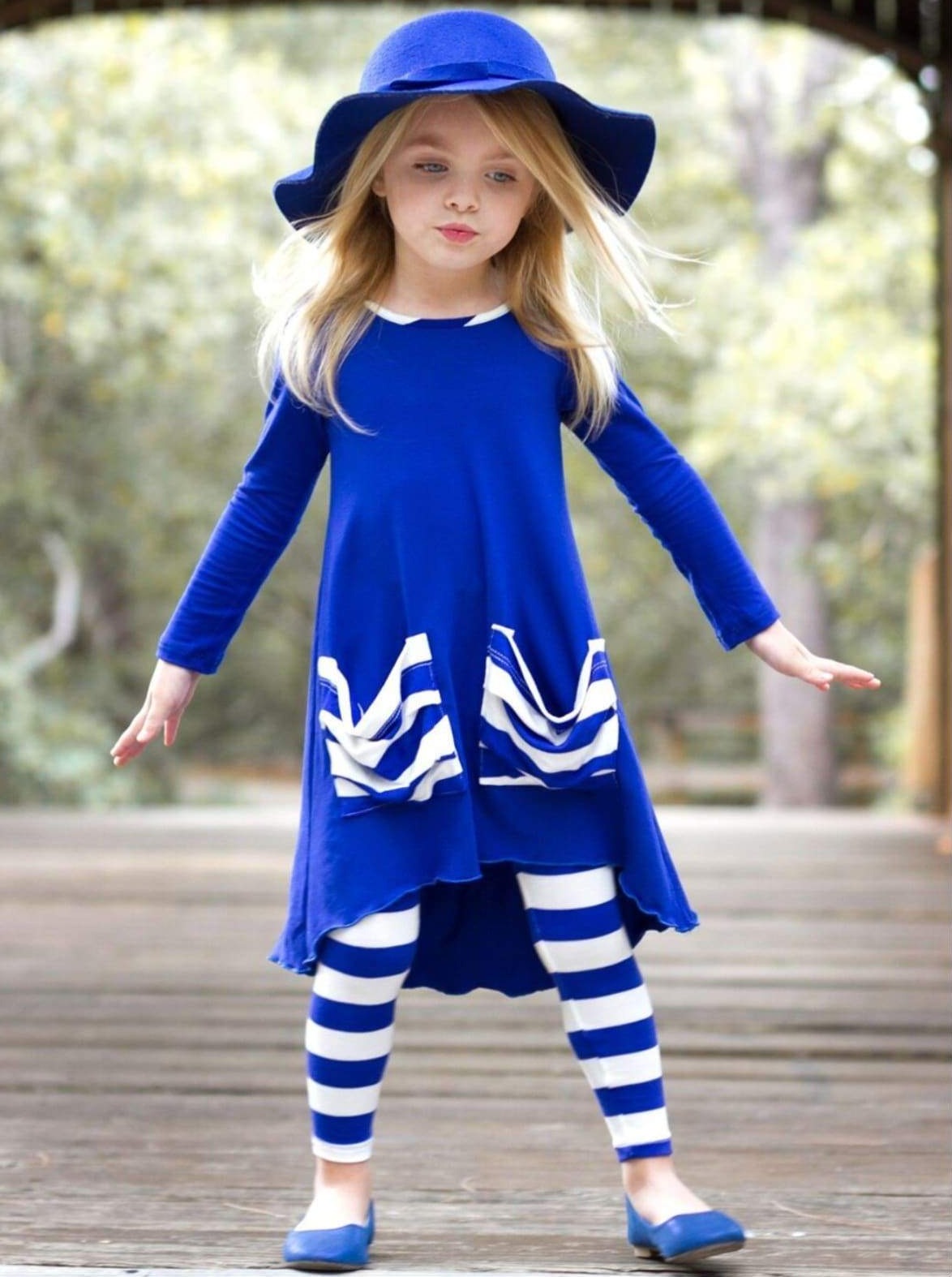 Girls Hi-lo Long Sleeve Tunic with Slouchy Pockets Andamp; Matching Leggings  Set – Mia Belle Girls