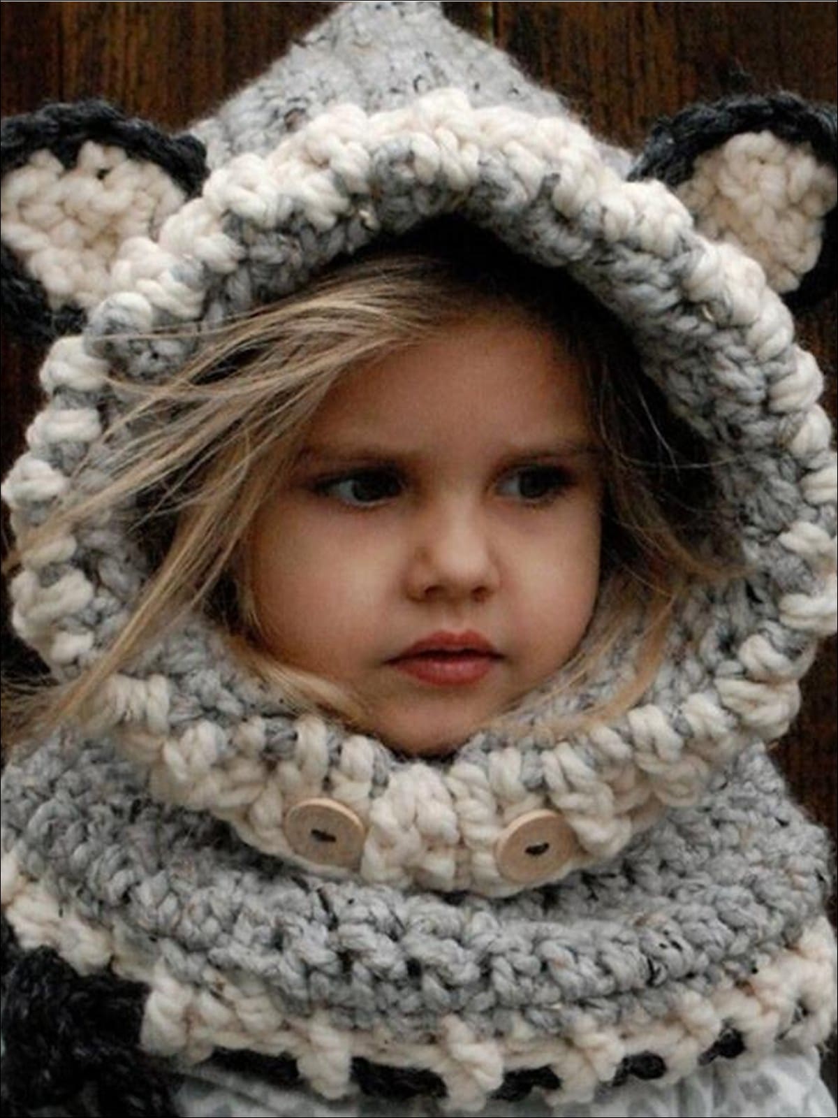 Mia Belle Overseas Fulfillment Girls Knitted Animal Ear Winter Scarf Grey