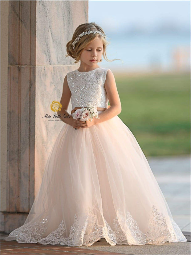 Girls Lace and Tulle Flower Girl Dress 