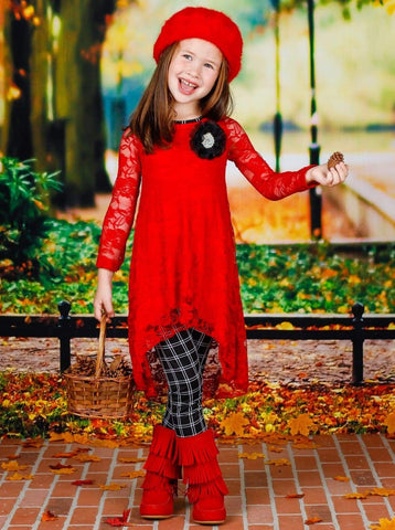 Girls Preppy Lace Triangle Hem Tunic And Leggings Set - Mia Belle Girls