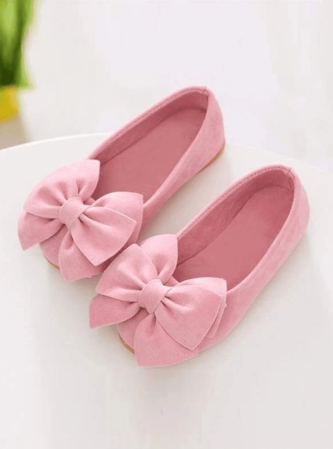 Girls Large Bow Flats Shoes (Light Pink 