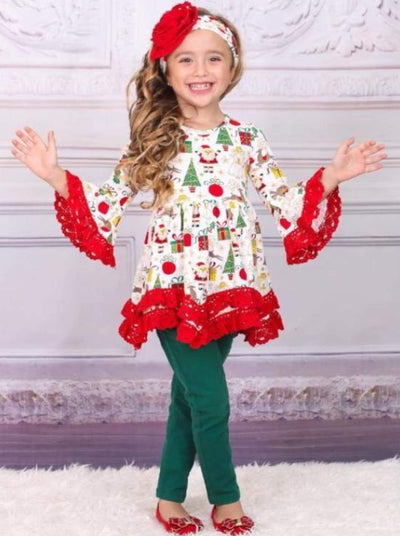 Sassy Santa Tunic, Plaid Scarf And Legging Set