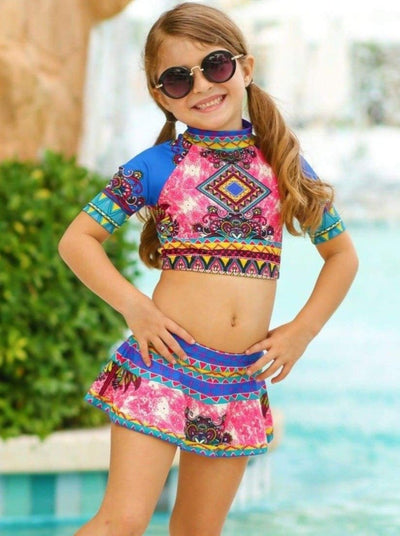 Toddler Rash Guard Swimsuit  Girls Crochet Hem Two Piece Swimsuit