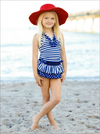 4th of July Swimwear | Polka Dot Swimsuit - Mia Belle Girls