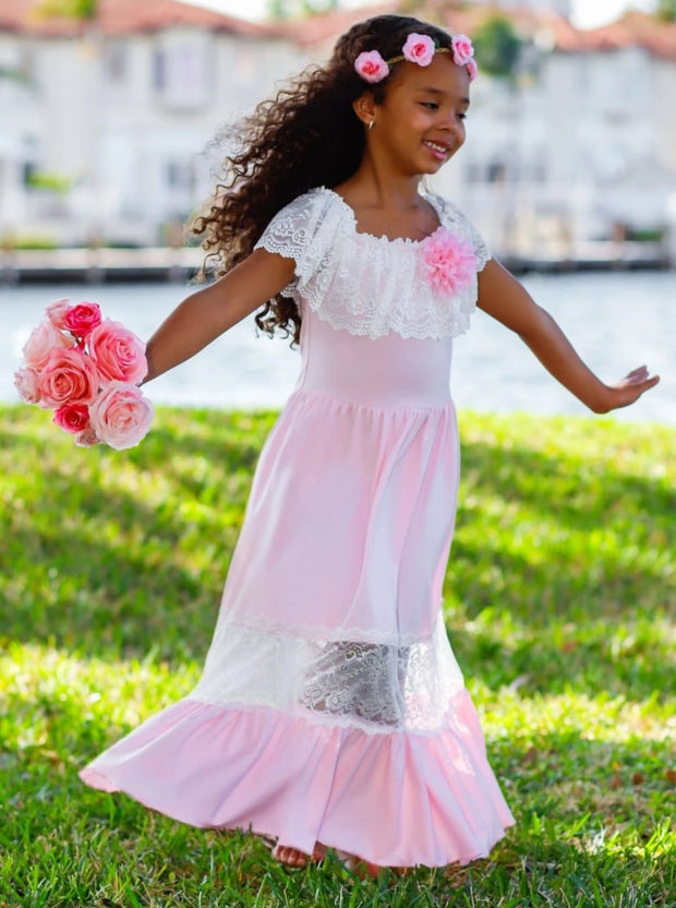 flower child off the shoulder lace maxi dress