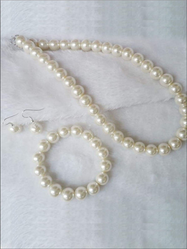 pearl necklace earring bracelet set