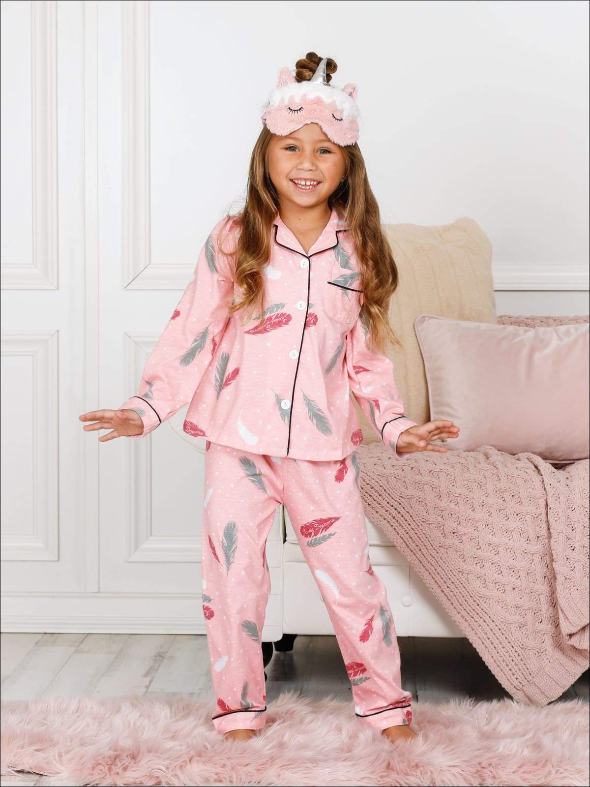 Girls Pink Cotton Embroidered Long Sleeve Pajama Set – Mia Belle Girls
