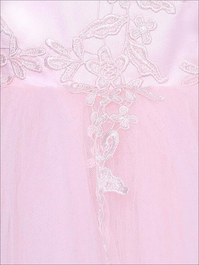 Girls Pink Mesh Long Sleeve Lace Embroidery Communion & Flower Girl ...