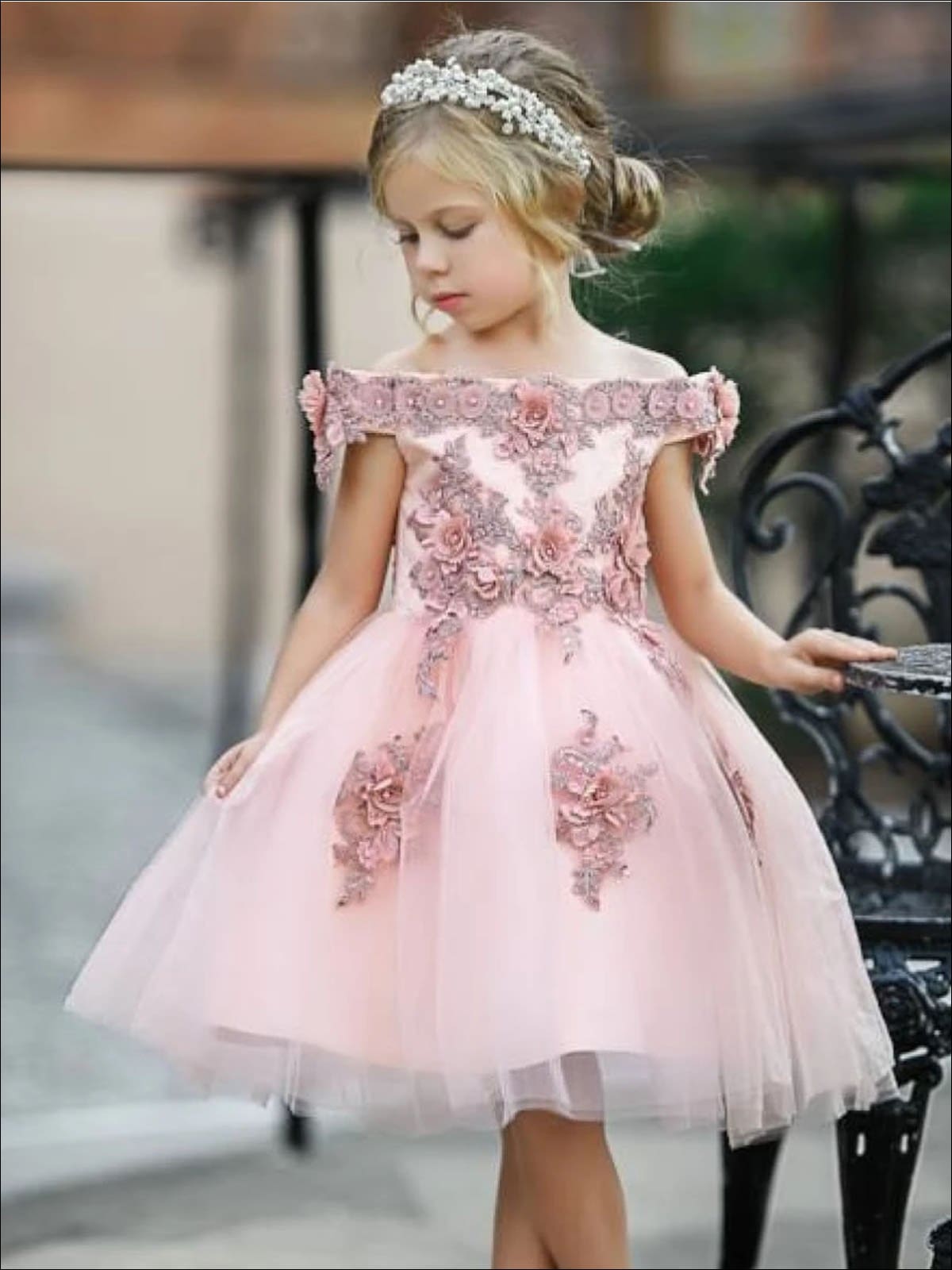 Little Girls Party Dresses | Off Shoulder Embroidered Princess Dress – Mia  Belle Girls