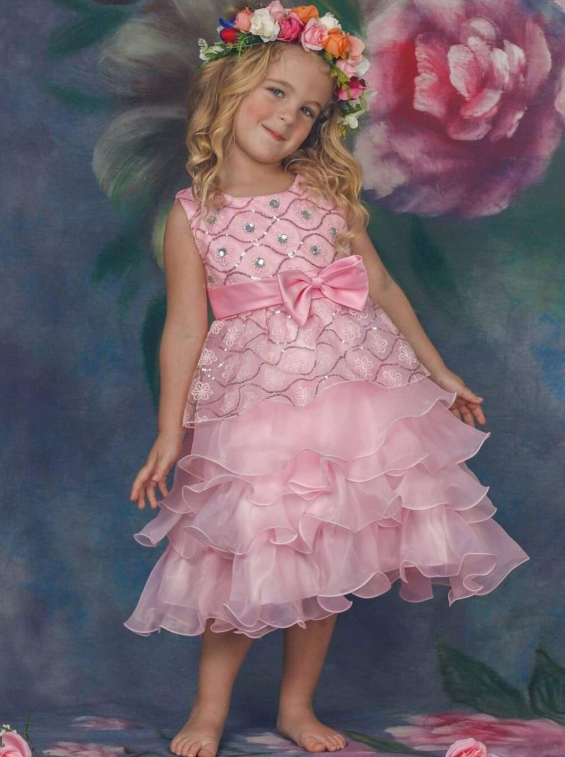 FancyDressWale princess gown for girls beautiful party dress- Pink with  hair accessories