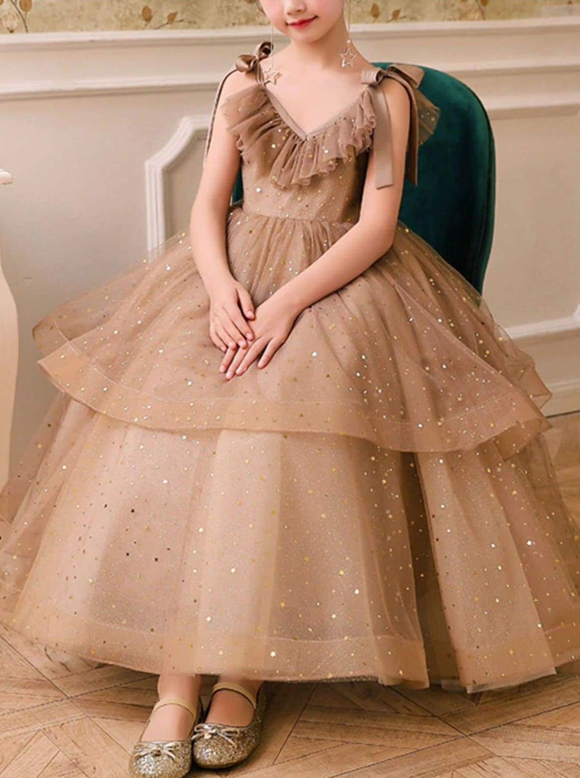 Mia Belle Overseas Fulfillment Little Girls Off Shoulder Ball Gown