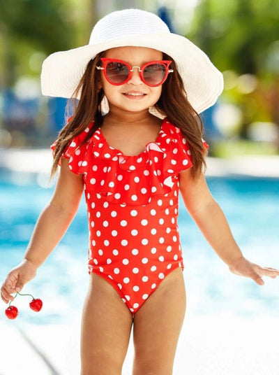 Kids Swimsuits  Girls Polka Dot Ruffled Skirted One Piece Swimsuit – Mia  Belle Girls