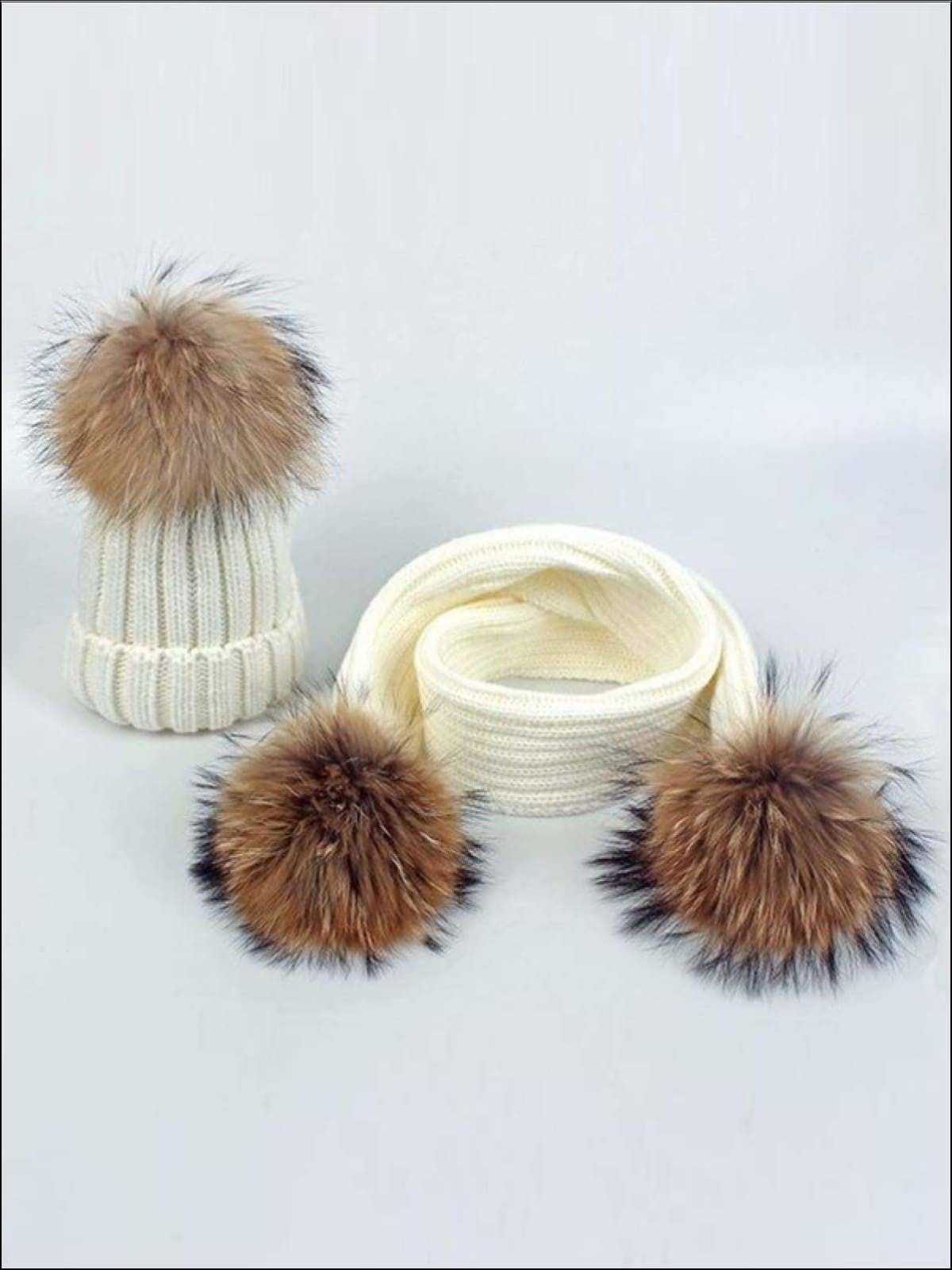 Natural Knitted Faux Fur Pom Hat