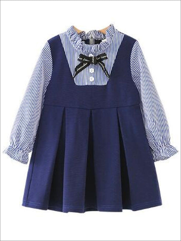 Girls Preppy Blue Striped Frill Neck Preppy Dress – Mia Belle Girls